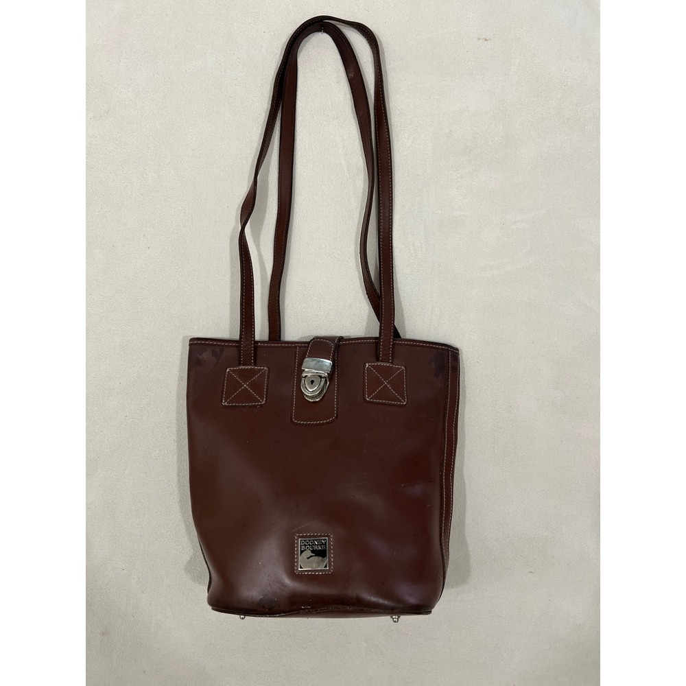 Dooney & Bourke Vintage Brown Leather Bucket Shoulder Bag Silver Lock Duck Logo